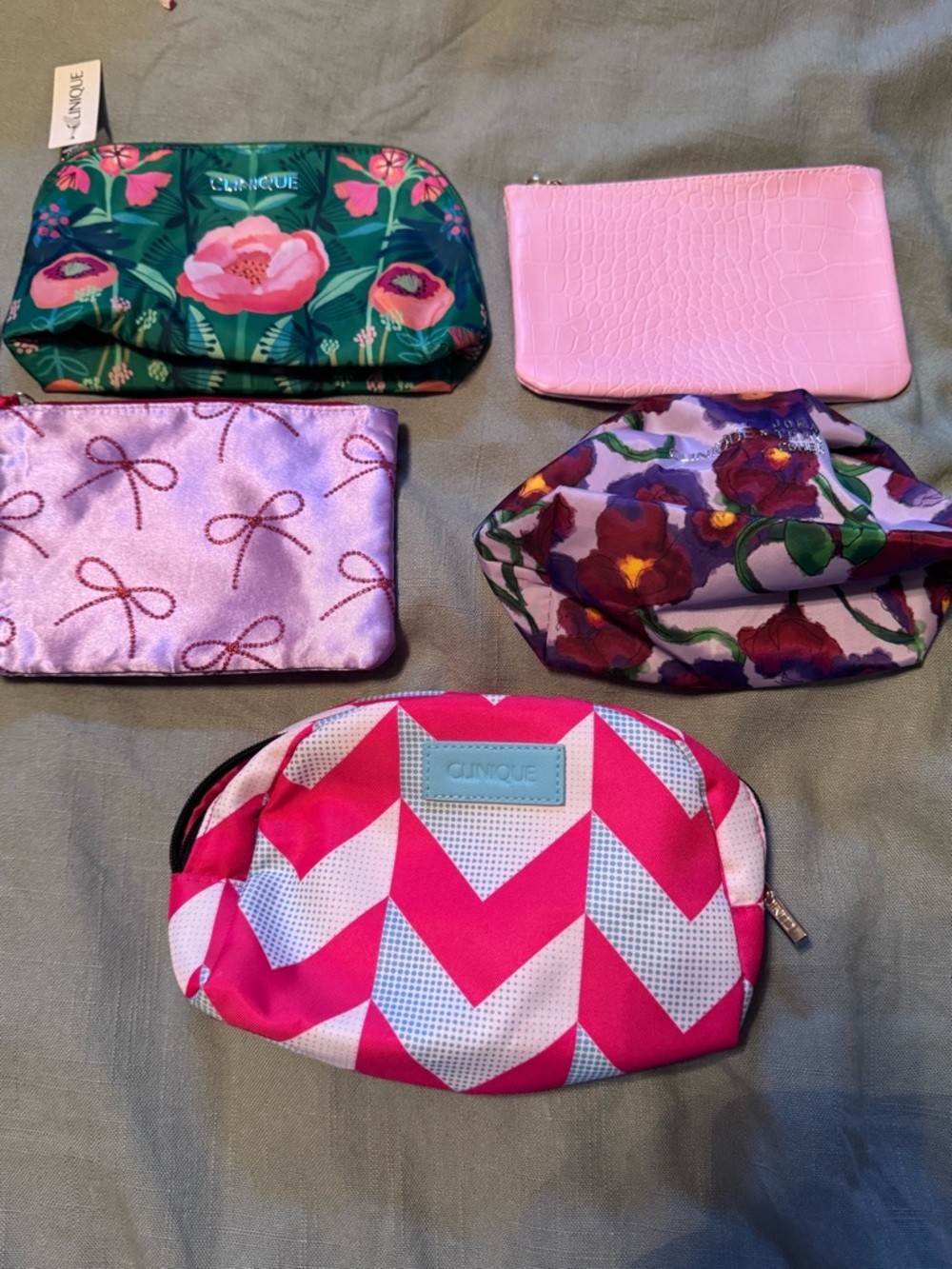 Clinique and Ipsy make up bags Pink & White Chevron Makeup Pouch
